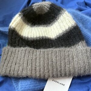 Everlane Ribbed Stripe alpaca Knit Beanie - Gray, Black, Cream